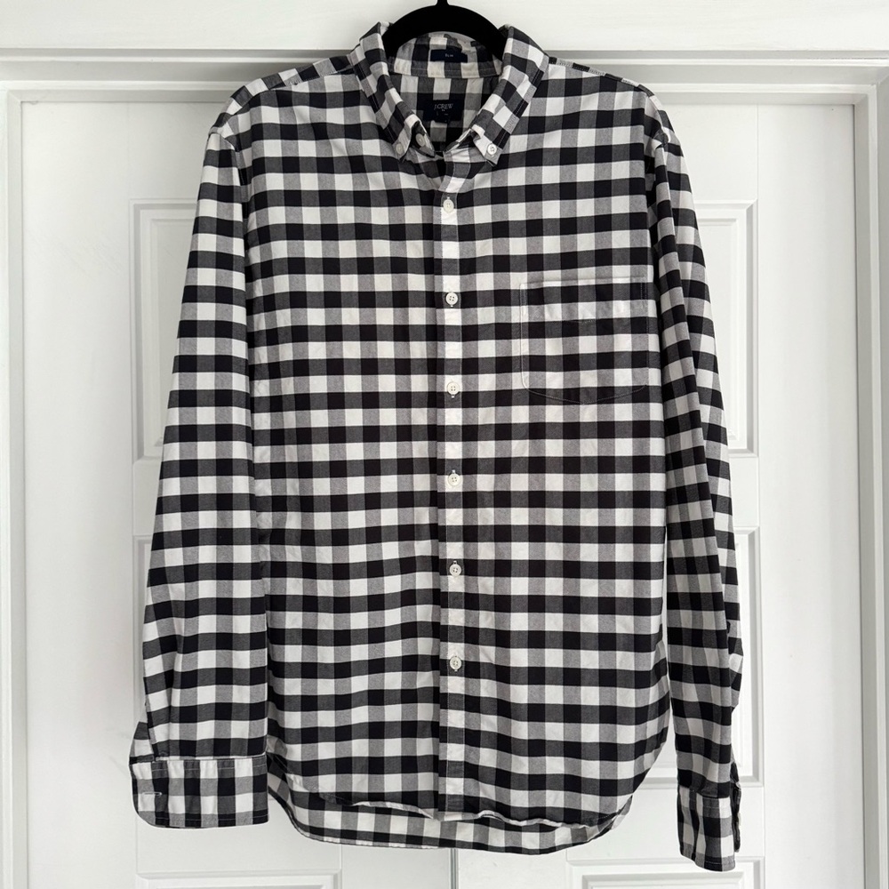 J. Crew Slim Fit Oxford Shirt Grey Gingham, Large